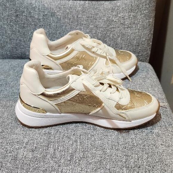 Michael Kors Jasmine Trainer sneakers White and Gold Nwt - Picture 3 of 7